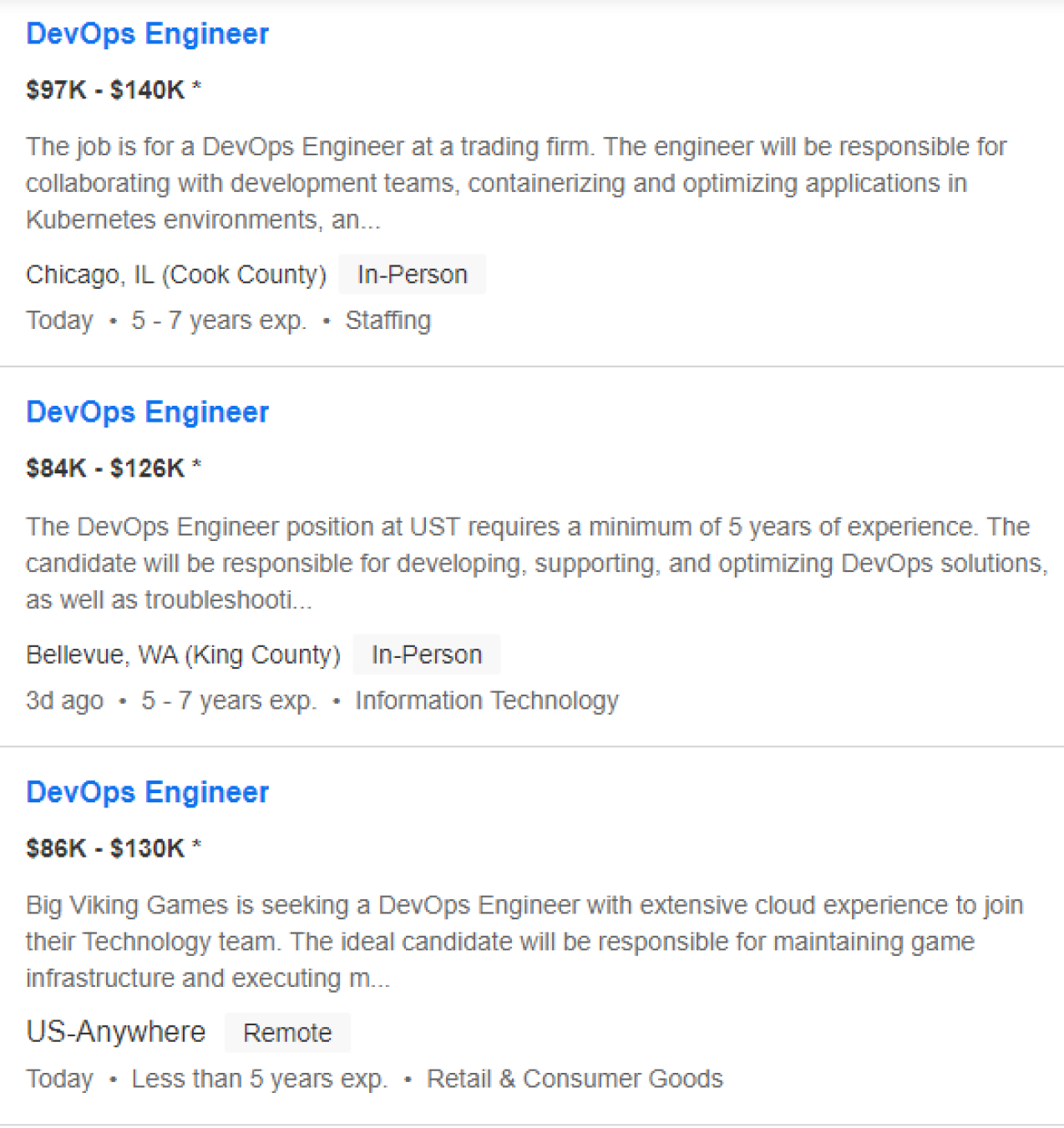 Зарплата DevOps-инженера в Соединенных Штатах